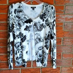 Black and white floral cardigan
